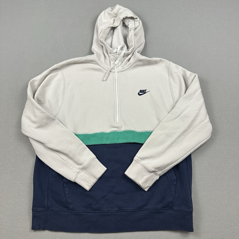 Nike Hoodie Men Large Blue Sportswear Club Fleece Half Zip Pullover Pocket L